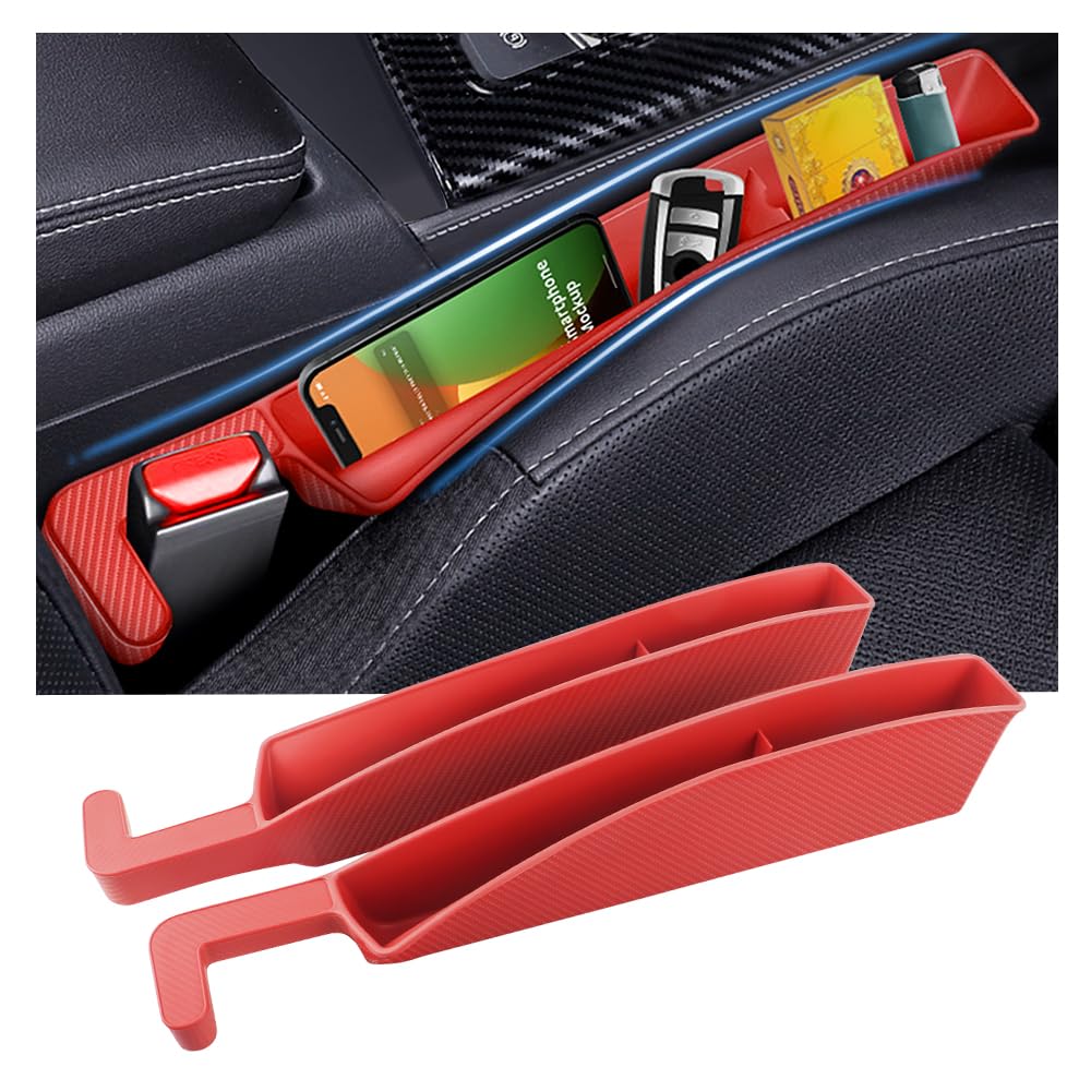 Photo 1 of 2PCS New Car Seat Gap Filler with 2 Storage Areas,Stylish Car Seat Gap Storage for Stabilizing Phone,Keys Wallet,Universal Car Seat Gap Filler Organizer Interior Accessories (Carbon Red)