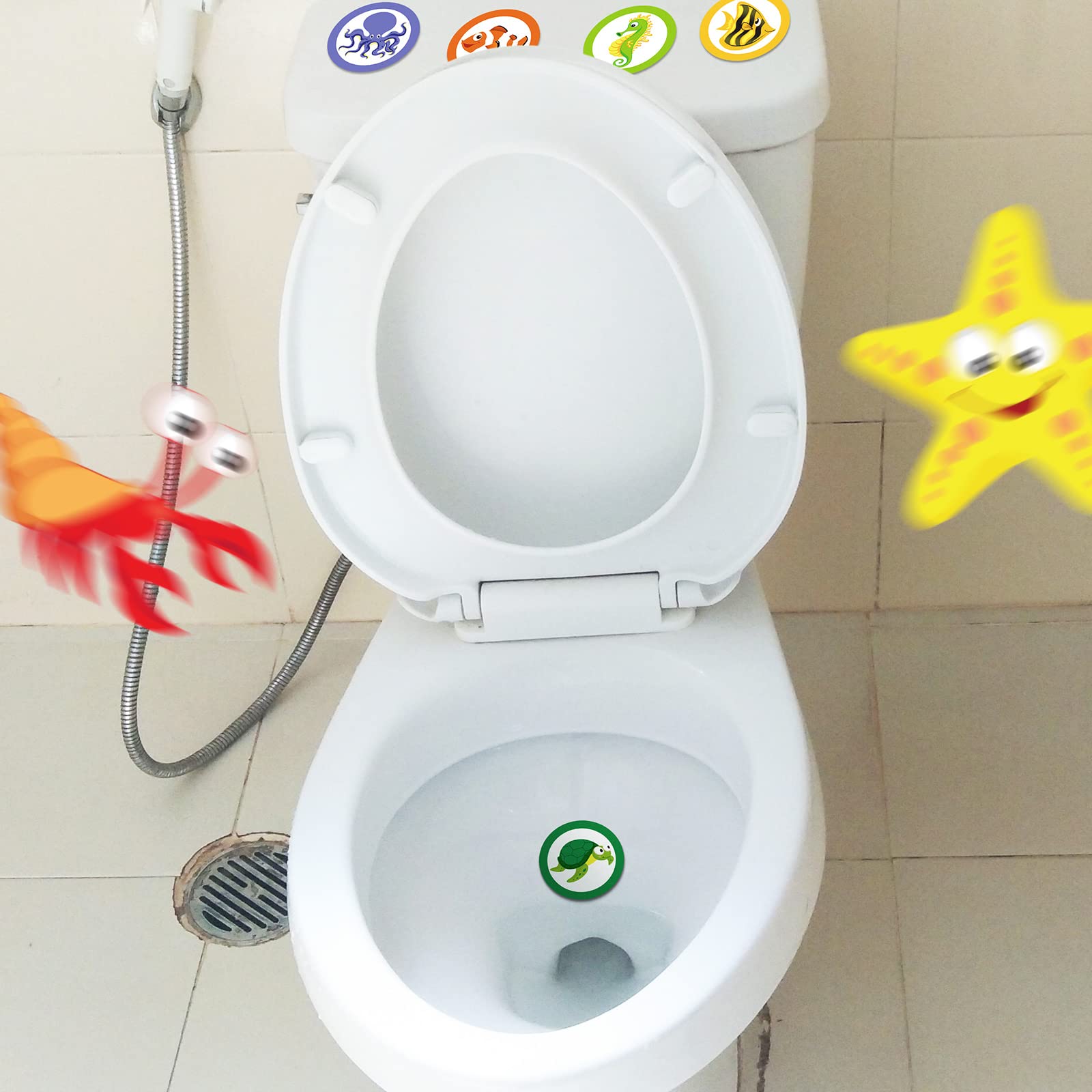 Woanger 240 Pieces Toilet Targets for Boys, Ocean Animals Potty Training Flushable Targets Sea Creatures Potty Training Stickers 2 Inch Pee Stickers Color Changing Pee Signs for Toddler Boys Training