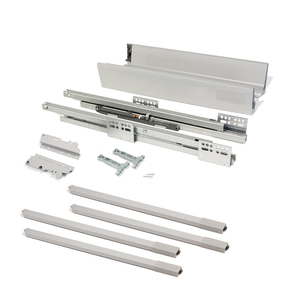 Emuca - Kit de cajón para cocina o baño con guias de extracción total y cierre suave, altura 204mm y profundidad 400mm, Gris