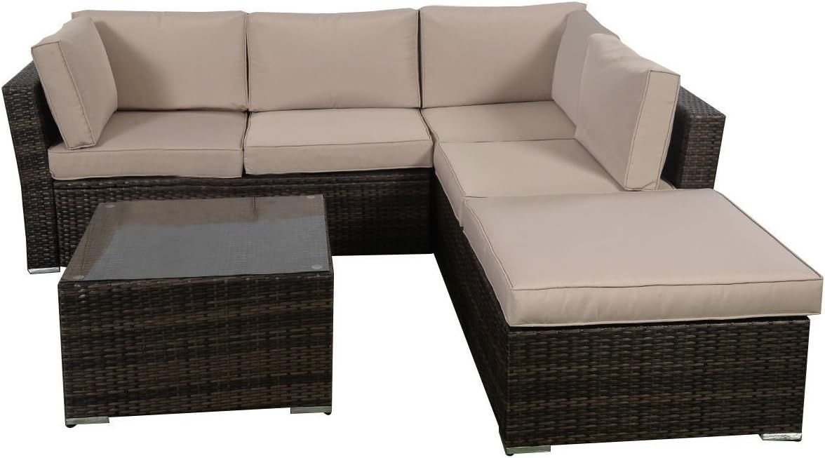 Amazon Com Giantex 6pc Patio Sectional Furniture Pe Wicker Rattan Sofa Set Deck Couch Outdoor Garden Outdoor