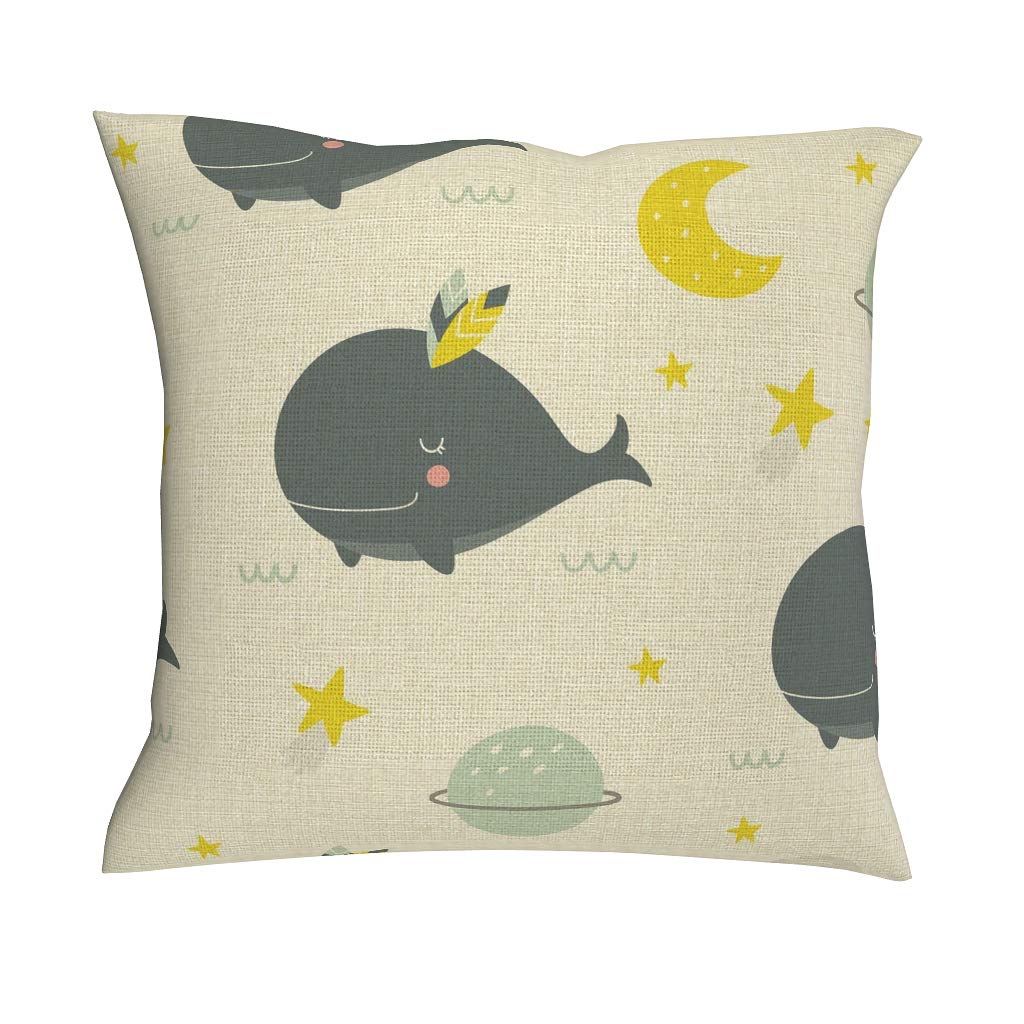 Amazon Com Cainsun Whale Linen Throw Pillow Flax Decor Linen