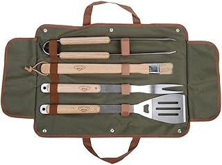 Esschert Design Grillbesteck in der Tasche, 4-teilig bestehen aus: Grillgabel, Grillzange, Wender, Pinsel