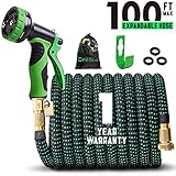 50/100ft Expandable Garden Hose Expanding Water Hoses,Flexible Lightweight Gardening Hoses No Kink, Outdoor Yard Cloth Expandable Hose with 100% Solid Brass Valve 9 Function Hose Nozzle (Black 100FT)