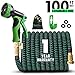 100ft Expandable Garden Hose Expanding Water Hoses, 100feet Flexible Lightweight Gardening Hoses No Kink, Outdoor Yard Cloth Hose can 3x Expandable with 100% Solid Brass Valve 9 Function Hose Nozzle