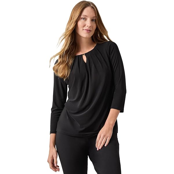 CeCe Women's Long Sleeve V-Neck Blouse W/Smocking Cuff, Rich Black