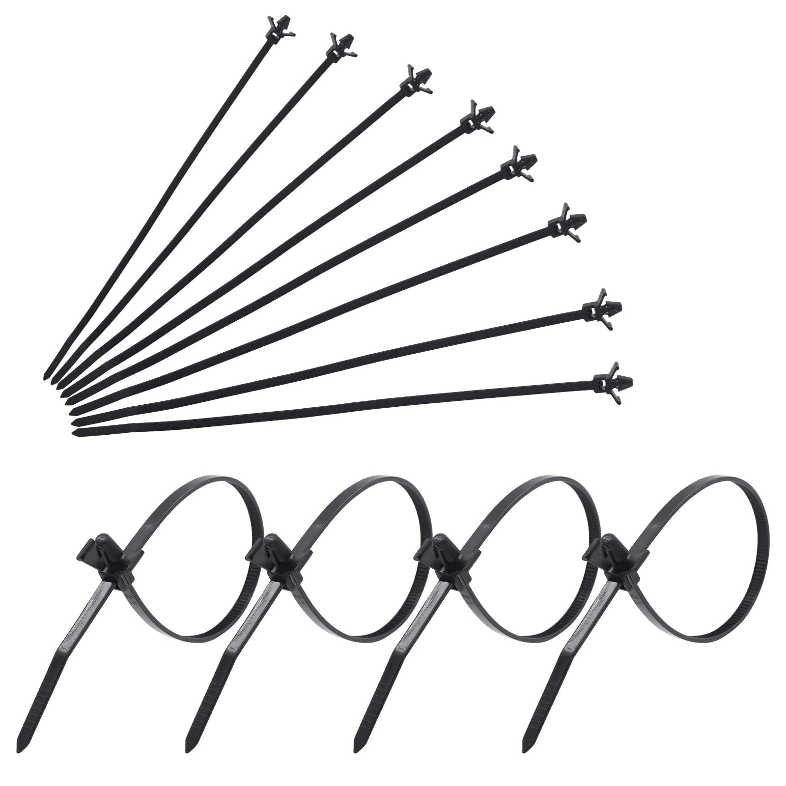 Biqing 30PCS Cable Ties Black,Push Mount Winged Cable Ties 200mm x 4mm Releasable Nylon Tie Wrap Cable Fastening Clips Self-Locking Plastic Zip Tie Fasten Reusable for Home/Office/Garden