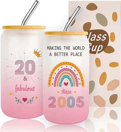 20 Year Old Girl Gift 20th Birthday Gifts for Girls 2025,20th Birthday Cups With Straw and Lid for Girls Ideas,Happy 20 Birthday Decorations for Girl,2005 Fashion Presents for Her,Sister,Friend-1PACK
