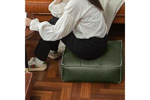 Pearlead Unstuffed Leather Pouf Moroccan Pouf Cover Square Ottoman Pouf Footstool Pouf Cover Floor Pouf Cover for Ottoman Storage Pouf Home Decoration Deep Green L