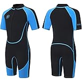 Lemorecn Kids Shorty Wetsuit for Boys Girls, 2.5mm Ultra Stretch Neoprene | Front Zip Shortie Wetsuit, Youth 2.5mm Neoprene Thermal Swimsuit, UPF 50+, Stretchy &amp; Flexible, Diving Surfing Swimming