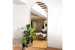 OGCAU Full Length Mirror, Arched Floor Mirror Full Length, 65"x22" Arch-Top Freestanding Body Mirror, Rounded Coner Large Wall Mirror with Aluminum Alloy Frame, Hanging or Leaning for Bedroom (Gold)