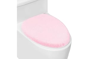 LANSEYIXIU Soft Plush Toilet Lid Cover for Bathroom, Machine Washable Toilet Seat Covers, Fits Most Round Elongated and Oblong Lids, Easy Installation& Cleaning (Pink)