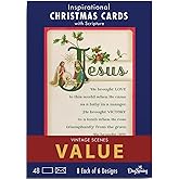DaySpring - Vintage Christmas Blessings Value Box: Inspirational Christmas Cards with Scripture - 8 Each of 6 Designs - 48 Christmas Boxed Cards and Envelopes
