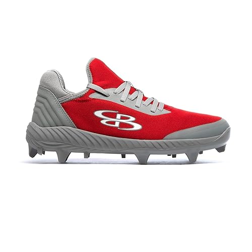 Boombah Men's Raptor Low Molded Cleats Red/Gray Size in