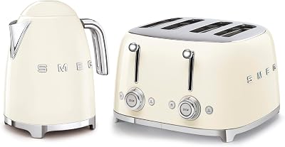 Smeg 50s Style Breakfast Set KLF03CRUK TSF03CRUK Cream 1.7L 3000W Toaster Kettle