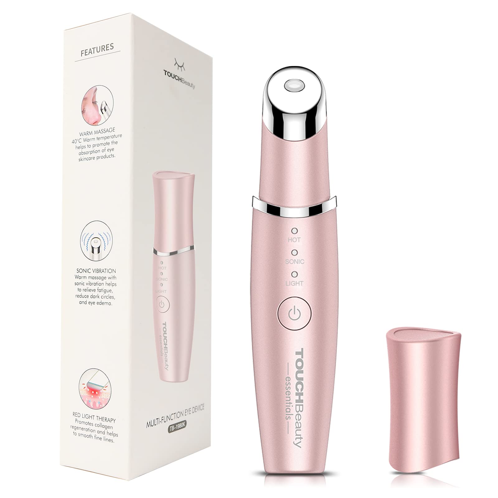 TOUCHBeauty Heated Eye Massager Multifunctional, Anti-Aging Wand Facial Eye Massager Electric, 40℃ High Frequency Heating and Vibration, USB Charging, for Dark Circles, Puffiness, Wrinkles (Pink)