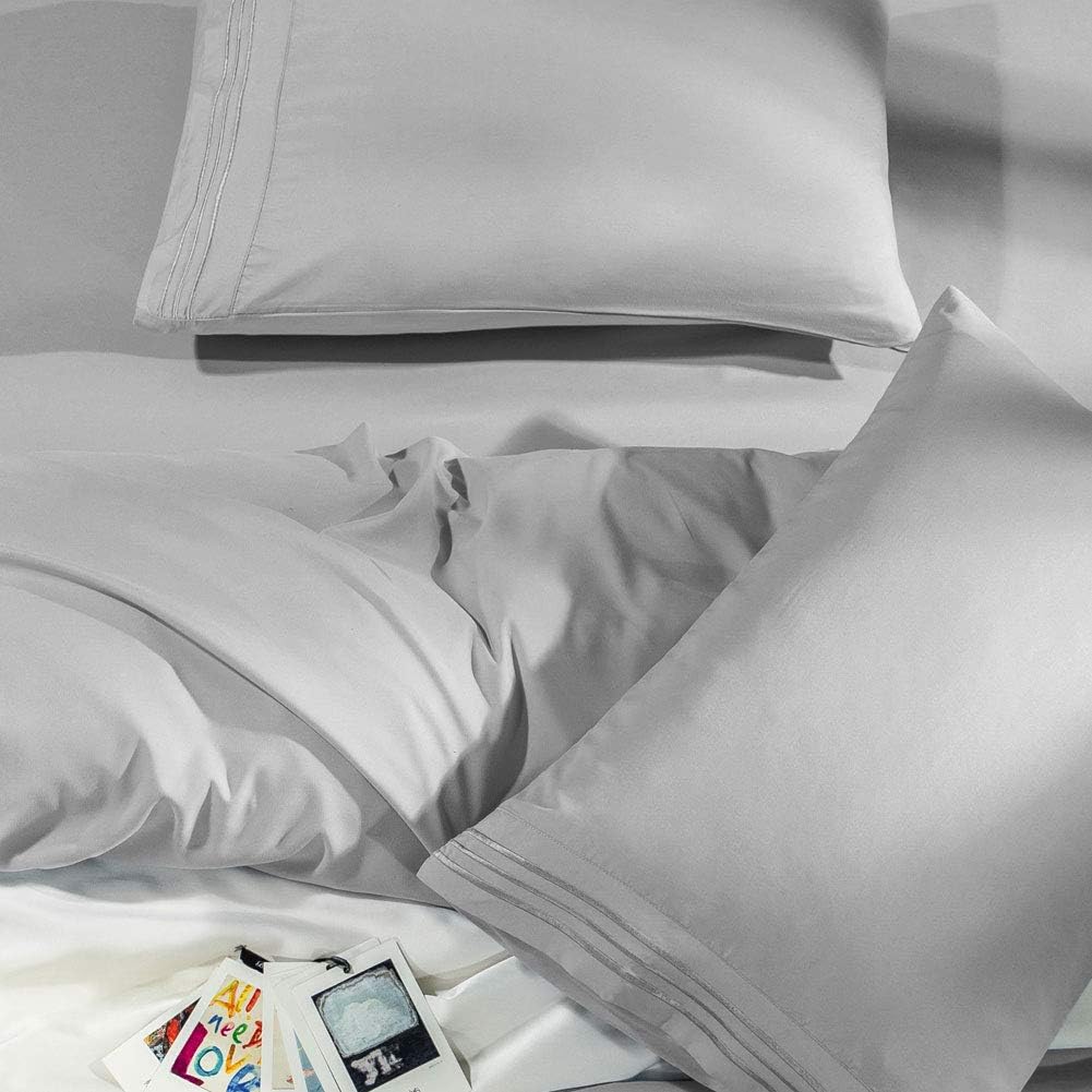 SONORO KATE Bed Sheet Set Super Soft Microfiber 1800 Thread Count Luxury Egyptian Sheets Fit 18-24 Inch Deep Pocket Mattress Wrinkle and Hypoallergenic-6 Piece (Grey, Queen): Home & Kitchen