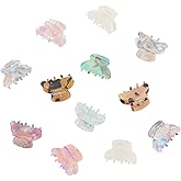 AWAYTR 12Pcs Small Hair Clips for Women Girls Acrylic Mini Claw Clips Cute Hair Jaw Claw for Hair Styling Accessories (Solid colors + prints)
