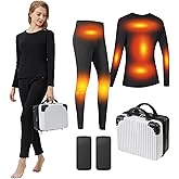 GPIOPGHO Women's Thermal Underwear Set, USB Electric Thermal Heated Long Johns Set with Power Bank for Outdoor Sports Skiing
