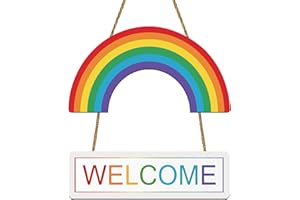 YUNKKIN Rainbow Decor LGBT Pride Rainbow Door Hanger Rainbow Welcome Door Sign Rainbow Wall Decor Wooden Hanging Sign Colorful Wall Art for Office Classroom Bedroom Indoor Outdoor Home