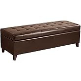 Joveco Storage Ottoman Bench, 51 Inch Leather Tufted Bench for End of Bed, Bedroom, Living Room, Brown