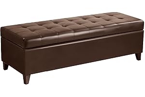 Joveco Storage Ottoman Bench, 51 Inch Leather Tufted Bench for End of Bed, Bedroom, Living Room, Brown