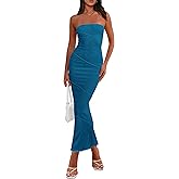 PRETTYGARDEN Women's Ribbed Maxi Bodycon Dress Summer Strapless Tube Y2K Party Club Long Dresses