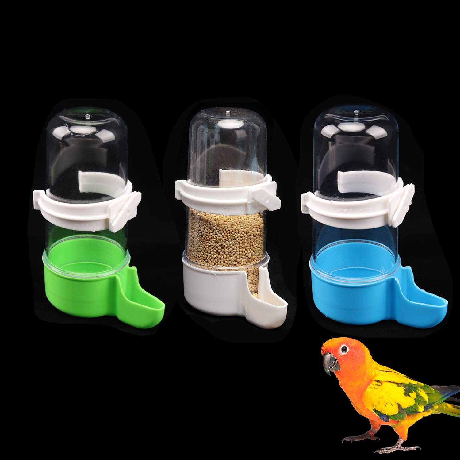 AOVNA 3pcs Automatic Bird Waterer Feeder Parrot Water Dispenser No Mess Parrot Feeder for Parakeet Budgie Cockatiel Lovebirds Canary Finch