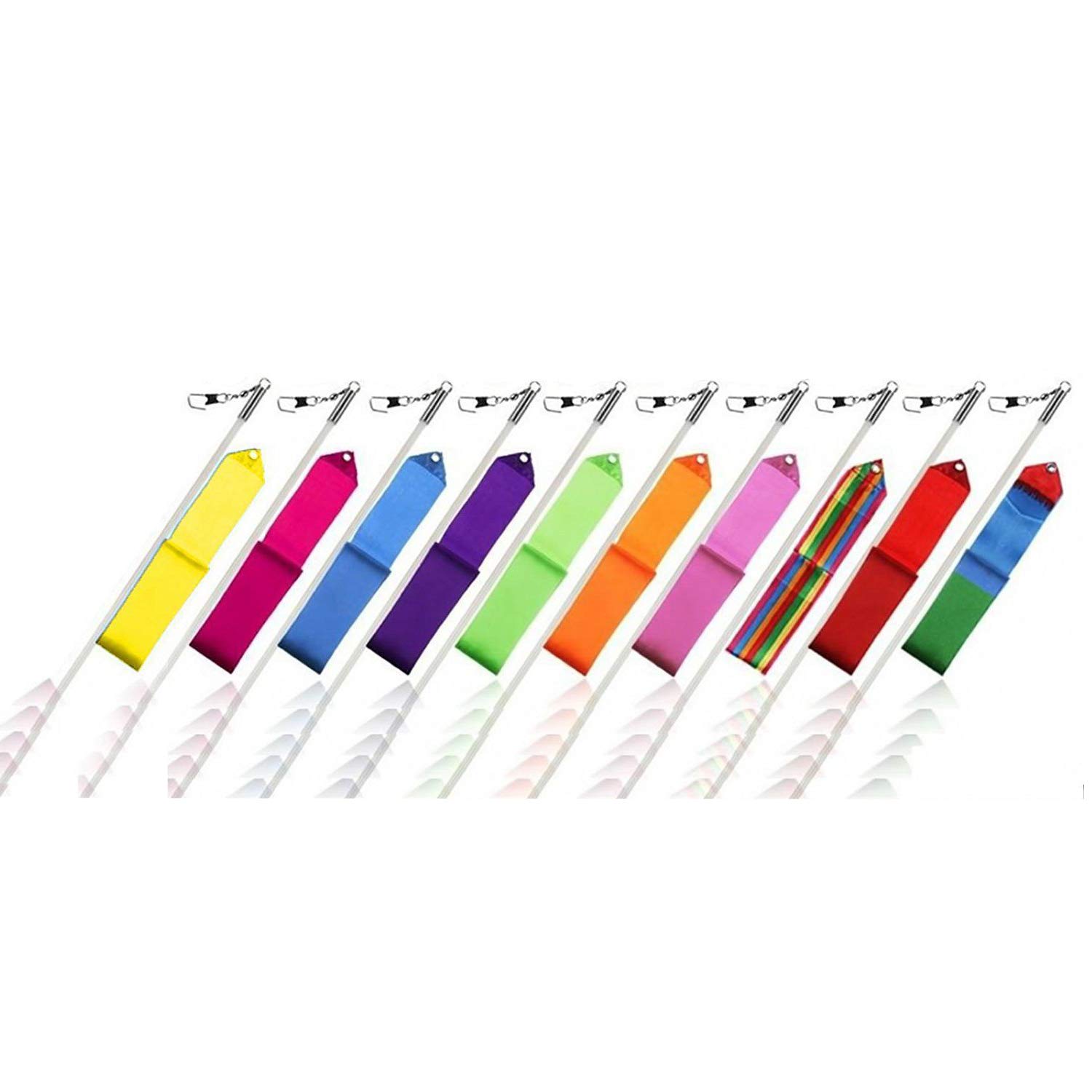 Trimming Shop Rhythmic Gymnastics Ribbon with Twirling Dance Baton Rod for Kids Artistic Dancing, Gymnastic Training Activities, 4 Metres, 10 Assorted Colours