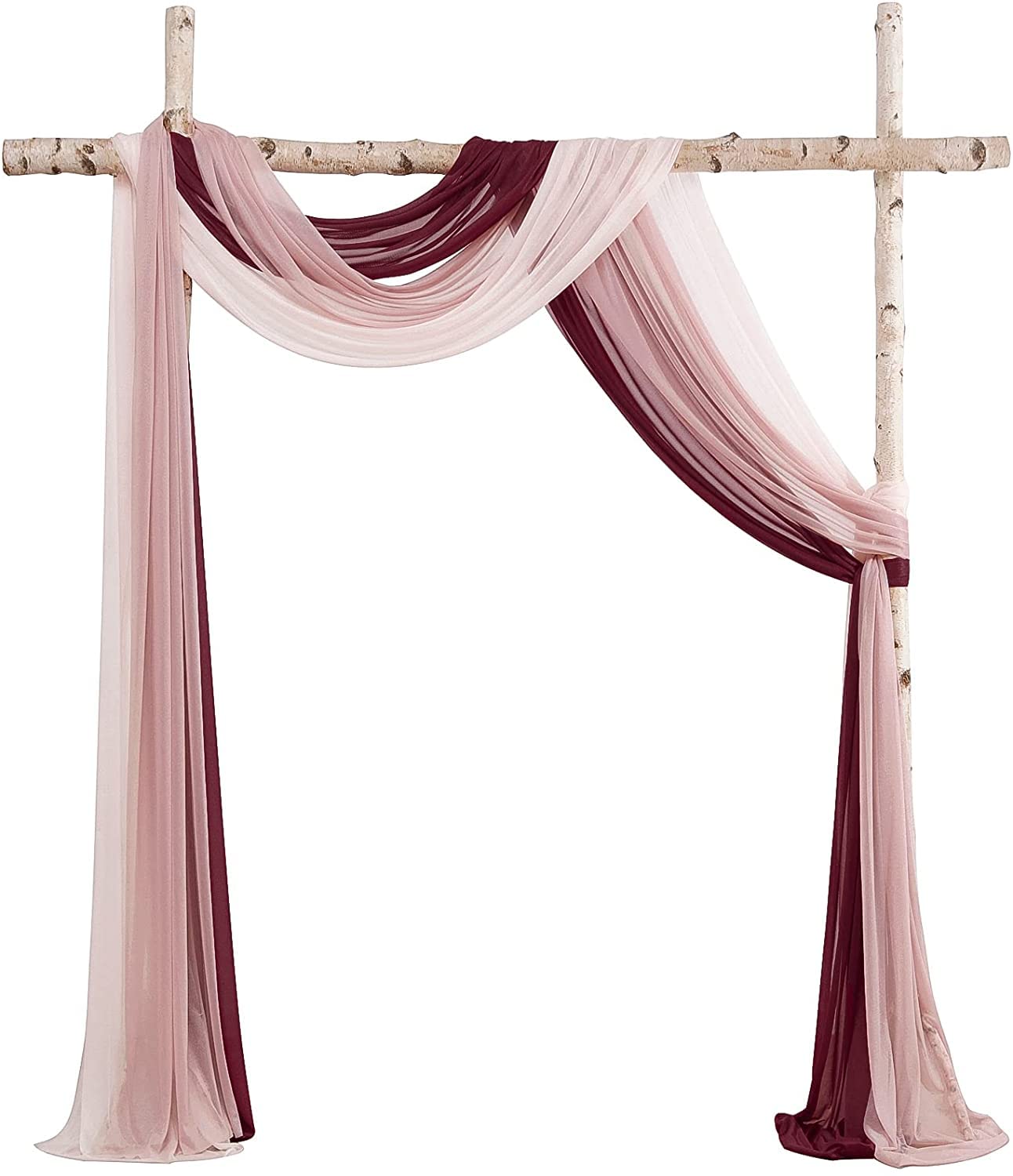 Dloapesy Wedding Party Reception Arch Draping Fabric 3 Panels 30" x 20Ft Chiffon Fabric Drapery Wedding Ceremony Reception Swag Decorations (3PCS, Dusty Rose + Burgundy + Blush)