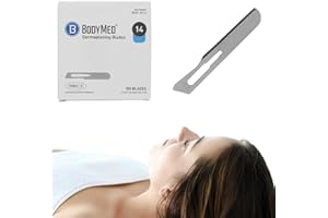 BodyMed Dermaplaning Blades #14 in Stainless Steel, 100 PCS - Disposable, Sterile Scalpel Blades for Estheticians, Facial Exfoliation, Hair Removal, Skin Care, Surgical & Podiatry Use