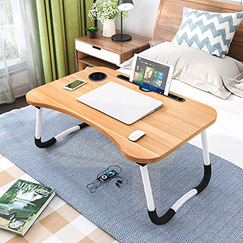Laptop Bed Table Tray, Portable Lap Desk Stand, Multifunction Lap Tablet with Ipad and Cup Holder Perfect for Eating Breakfast, Reading Book, Working,Watching Movie on Bed/Couch/Sofa/Floor