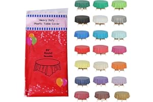 Evershine (12-Pack Heavy Duty Plastic Table Covers Tablecloth (Reusable) (Round 84", Red)