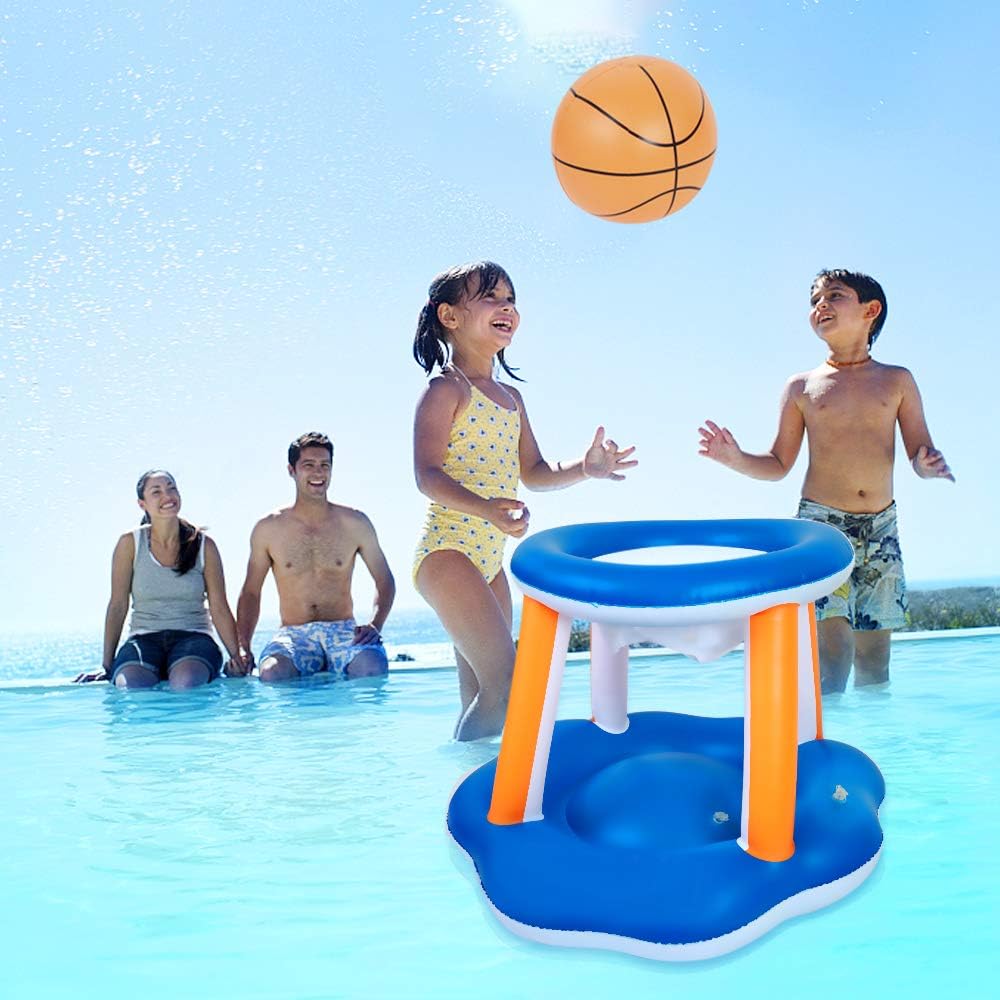 Inflatable Pool Float Set Volleyball Net and Basketball Hoops, Floating Pool Swimming Game Toys, Water Sports Inflatable Pool Volleyball Set for Adults - Volleyball Net & Basketball Hoops: Toys & Games
