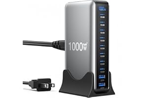 1000W USB Charging Station,10-Port Multiport USB C Charger Block with Dual 140W PD USB-C Fast Charging Station Hub for MacBoo