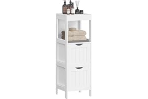 VASAGLE Storage Cabinet, Storage Organizer Rack Stand for Bathroom, Living Room, Bedroom, Multifunctional Corner Unit, 2 Drawers, 35 Inches in Height, White UBBC42WT