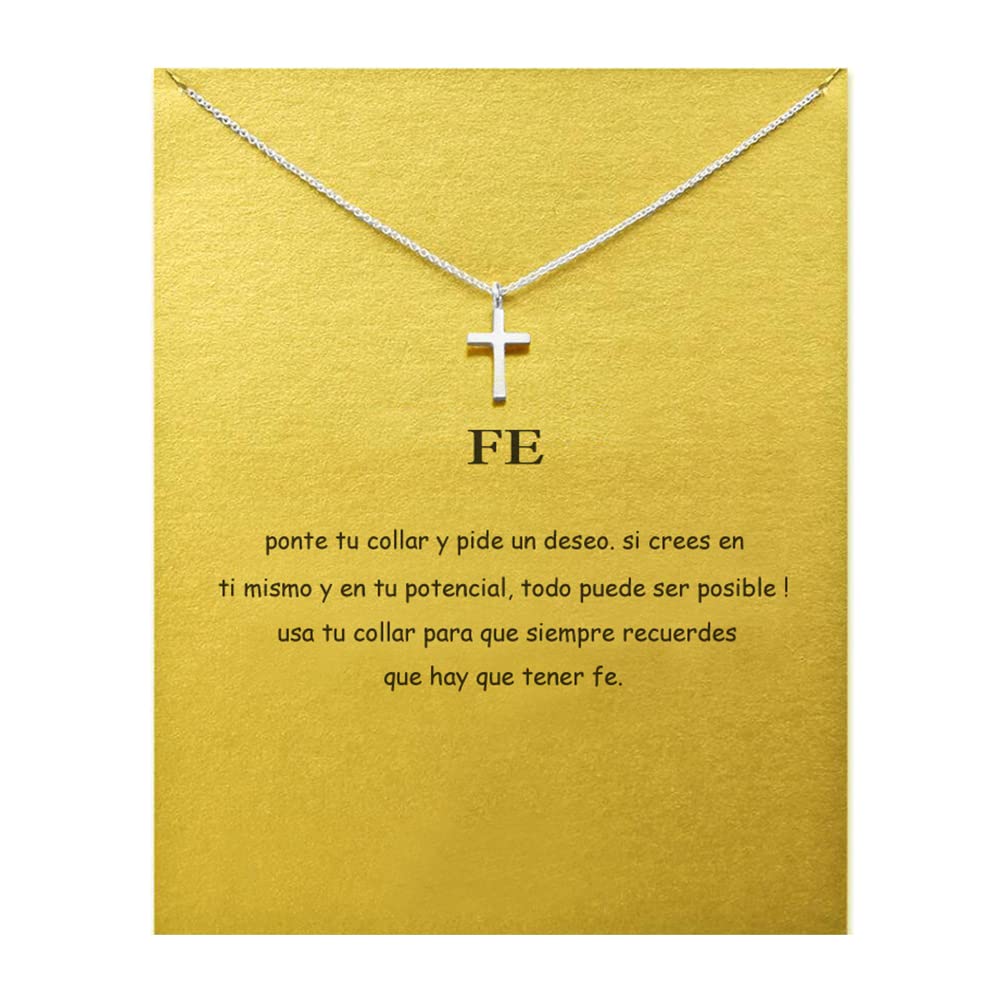 ZYAWP Layered Compass Pendant Necklace with Brave Inspirational Message Card Necklaces Friendship Sun Good Luck Adventure Mountain Pendant Chain Necklace for Women Girl Gift (faith cross s)