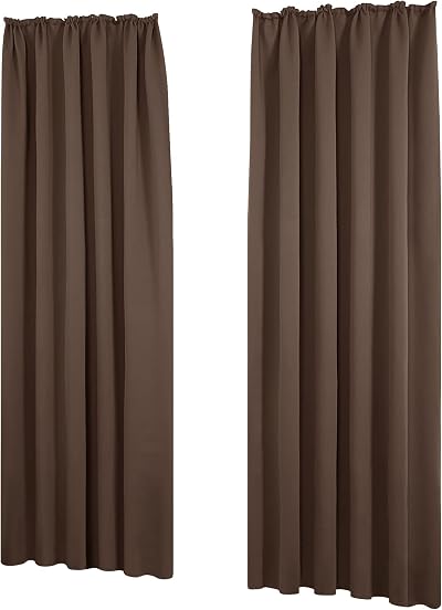 Deconovo Thermal Insulated Curtains Blackout Pencil Pleat W55 x L102 Brown Pair