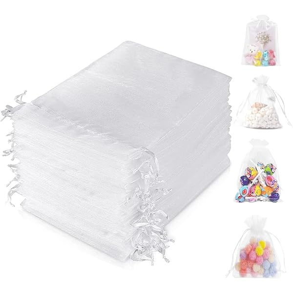 100 Pcs White Organza Gift Bags 3.5x4.5 Inch - Drawstring Jewelry Candy Favor Bags For Weddings & Parties - View #6