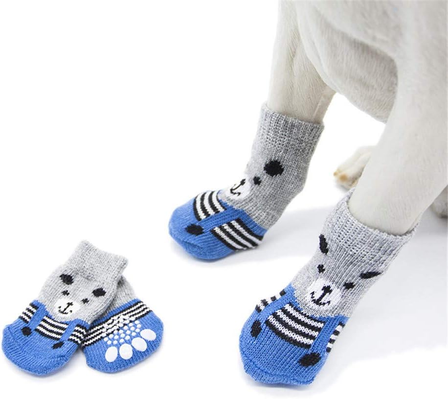 donau 4pcs/lot Warm Anti-Slip Dog Socks - Cotton Pet Puppy Socks Indoor Wear - Dog Paw Protector for Small Medium Large Dogs