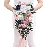Serwalin 9.8 Inch Wedding Bouquets for Bride Bridesmaid, Pink Blue Rose Bridal Bouquets for Bride, Wedding Flowers Bouquet Tossing Bouquet, Wedding Ceremony and Anniversary Day Decor
