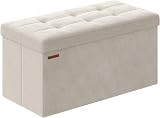 SONGMICS Storage Ottoman Foldable Foot Stool 38x76x38 cm Cream White LSF247W51