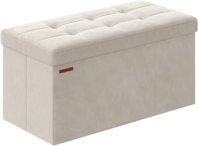 SONGMICS Storage Ottoman Foldable Foot Stool 38x76x38 cm Cream White LSF247W51