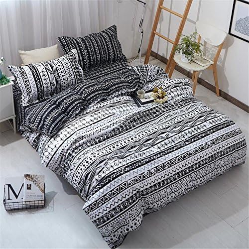 ZHIMIAN Black And White Bohemia Bedding Set Zipper Closure 2 Piece Boho Duvet Cover Set(1 Duvet Cover + 1 Pillow Shams)(Twin,Stripe)