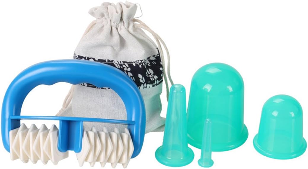 5 Piece Flexible Massage Kit, RoseFlower Anti Cellulite Cups Massage Vacuum Cupping Set with Body Roller Brush #4 - Cellulite Cupping Therapy for Muscle Soreness, Body Care, Pain Relief, Loss-Weight