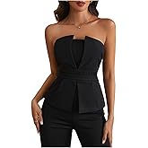 winkbay Women's Ruched Strapless Tube Top Elegant Asymmetrical Fitted Party Tops