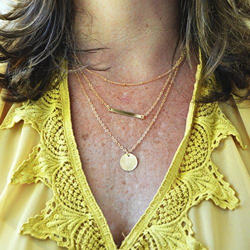 Layer Necklace Bar Disc Dew Drop Handmade Strand Jewelry Gold-Plated