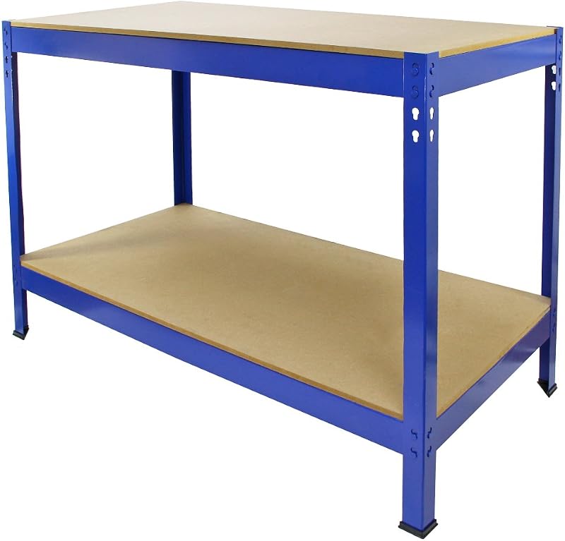 Monster Shop Workbench Garage Table 2 Shelves 90x100x60cm Blue Heavy Duty