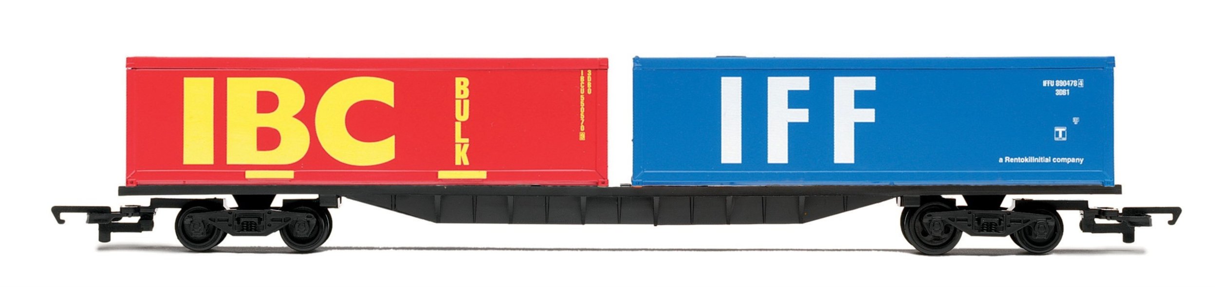 Hornby - Wagons - R6425 RailRoad BR, FFA Container Wagon, with two 30' containers - Era 7 Train Toy, 00 Gauge Wagons & Freight for Train Set, Models for Adults - 1:76 Scale Model Gift