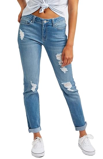 slim high trashed jeans