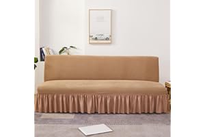 Hixingo Stretch Armless Futon Cover with Skirt, Camel